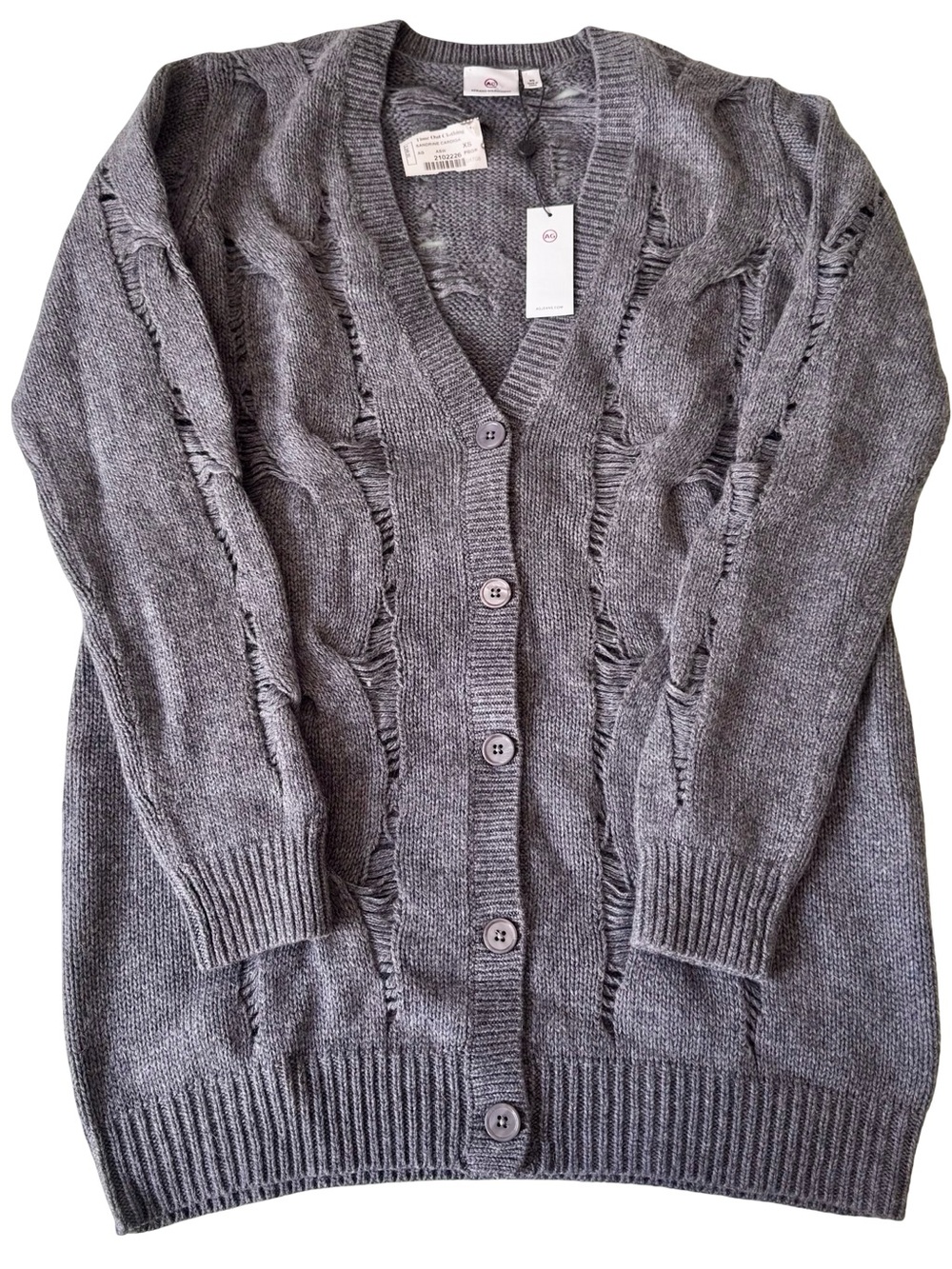 NWT AG Adriano Goldschmied Women’s Gray Wool Sandrine Longline Cardigan Size XS